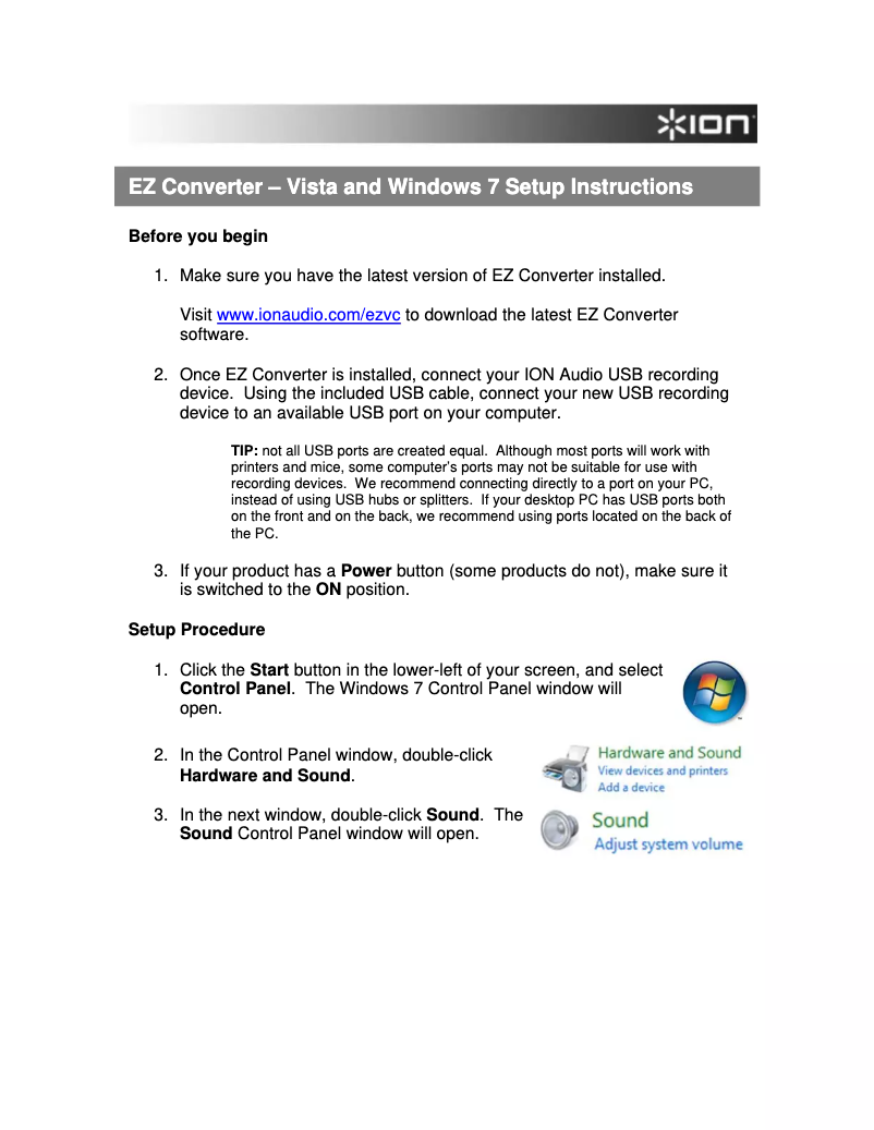 Page 1 de la notice Guide d'installation Numark PT01USB