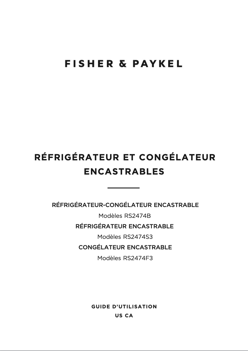Page 1 de la notice Manuel utilisateur Fisher & Paykel RS2474BRU1