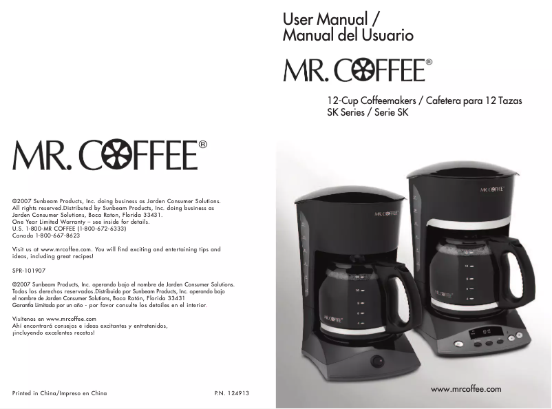 Page 1 de la notice Manuel utilisateur Mr. Coffee SK12NP