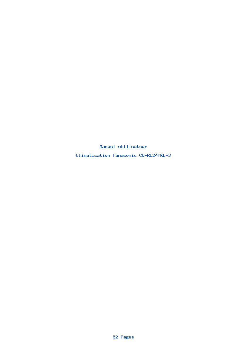 Page 1 de la notice Manuel utilisateur Panasonic CU-RE24PKE-3