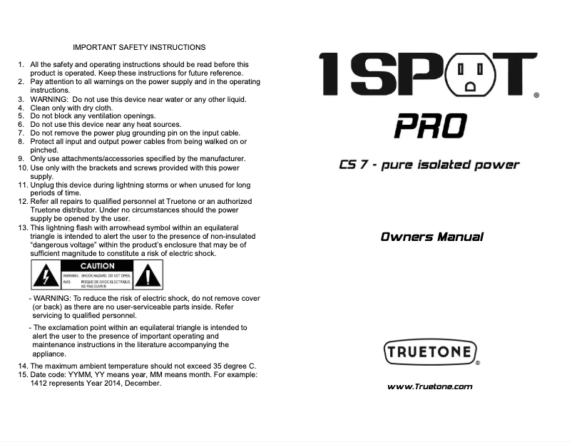 Page 1 de la notice Manuel utilisateur Truetone 1 Spot Pro CS7