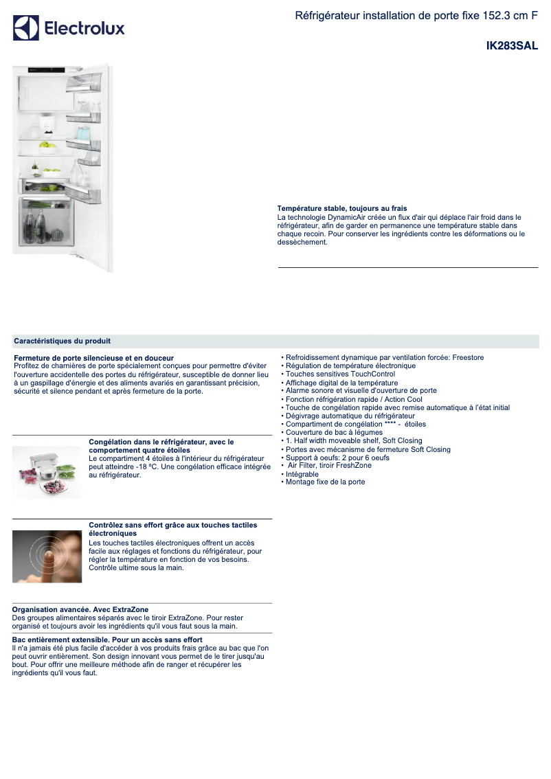 Página 1 del manual Ficha técnica Electrolux IK283SAL