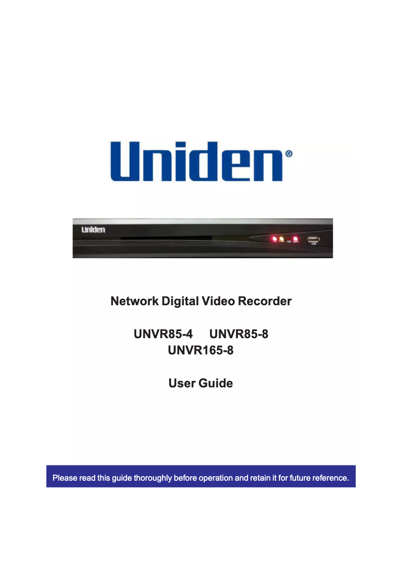 Page 1 of the manual User Manual Uniden UNVR85-8