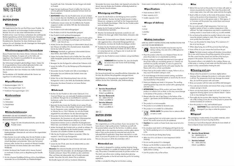 Page 1 de la notice Manuel utilisateur Grillmeister IAN 389094