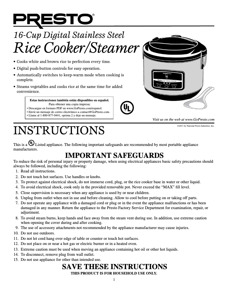 Page 1 of the manual User Manual Presto 05813
