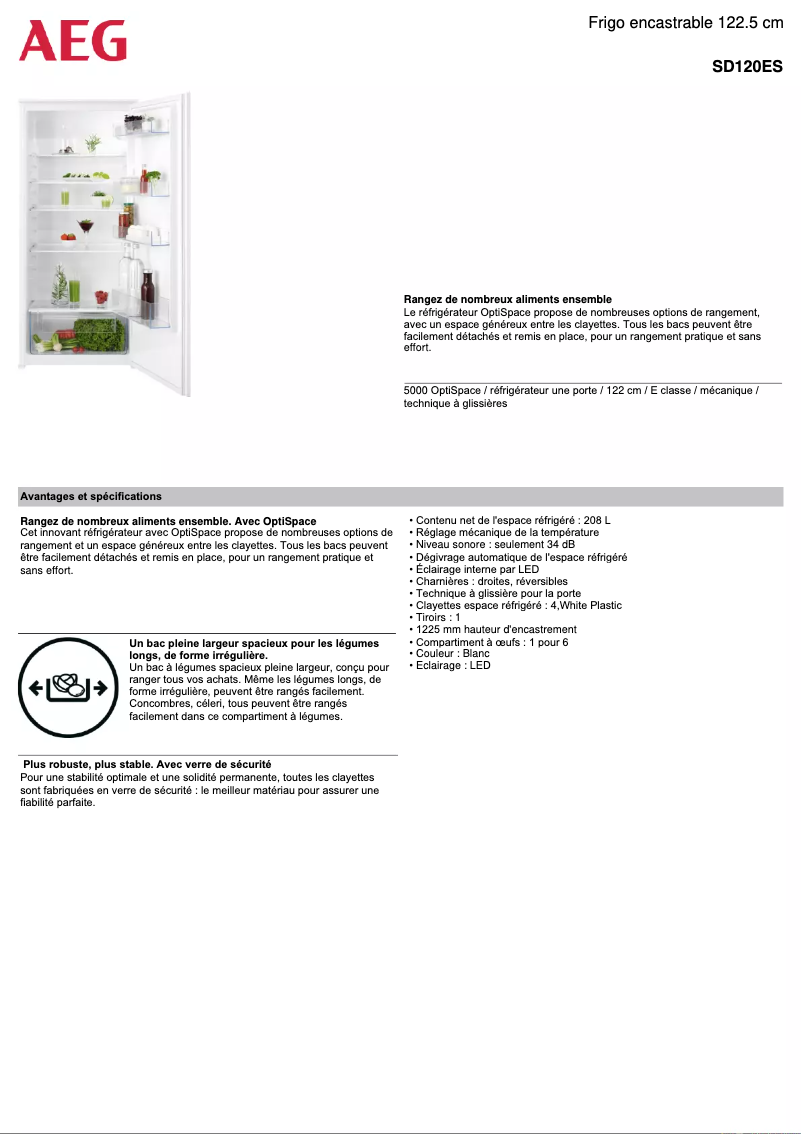 Page 1 de la notice Fiche technique AEG SD120ES
