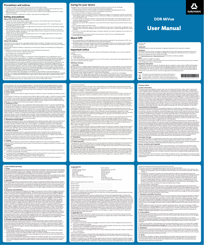 Page 1 de la notice Manuel utilisateur Navman MiVue 750