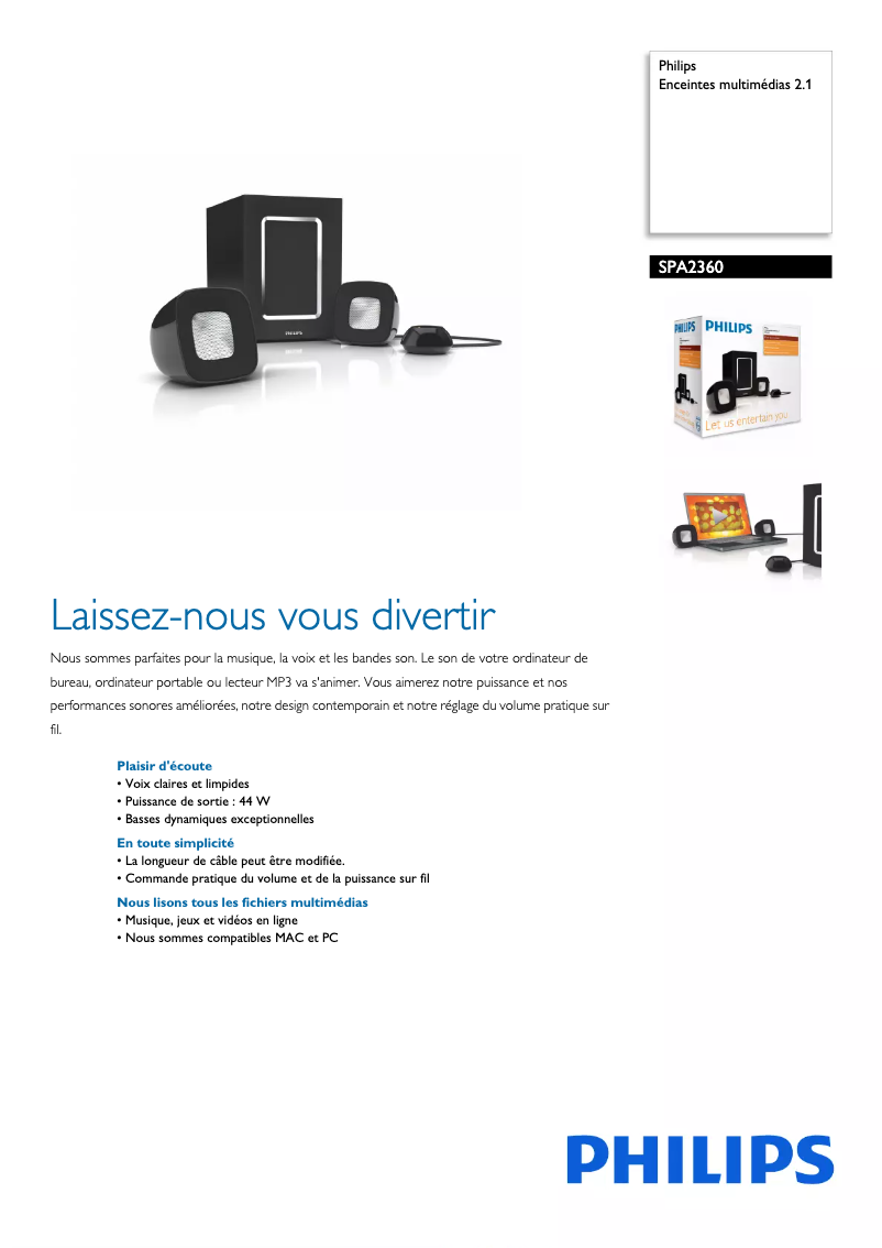 Página 1 del manual Ficha técnica Philips SPA2360