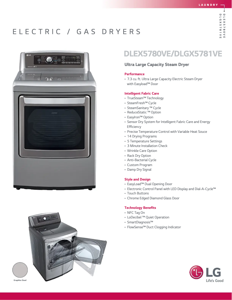 Page 1 de la notice Fiche technique LG DX5781VE