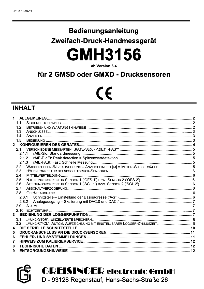 Page 1 of the manual User Manual Greisinger GMH 3156