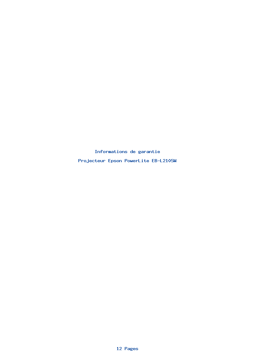 Page 1 de la notice Informations de garantie Epson PowerLite EB-L210SW