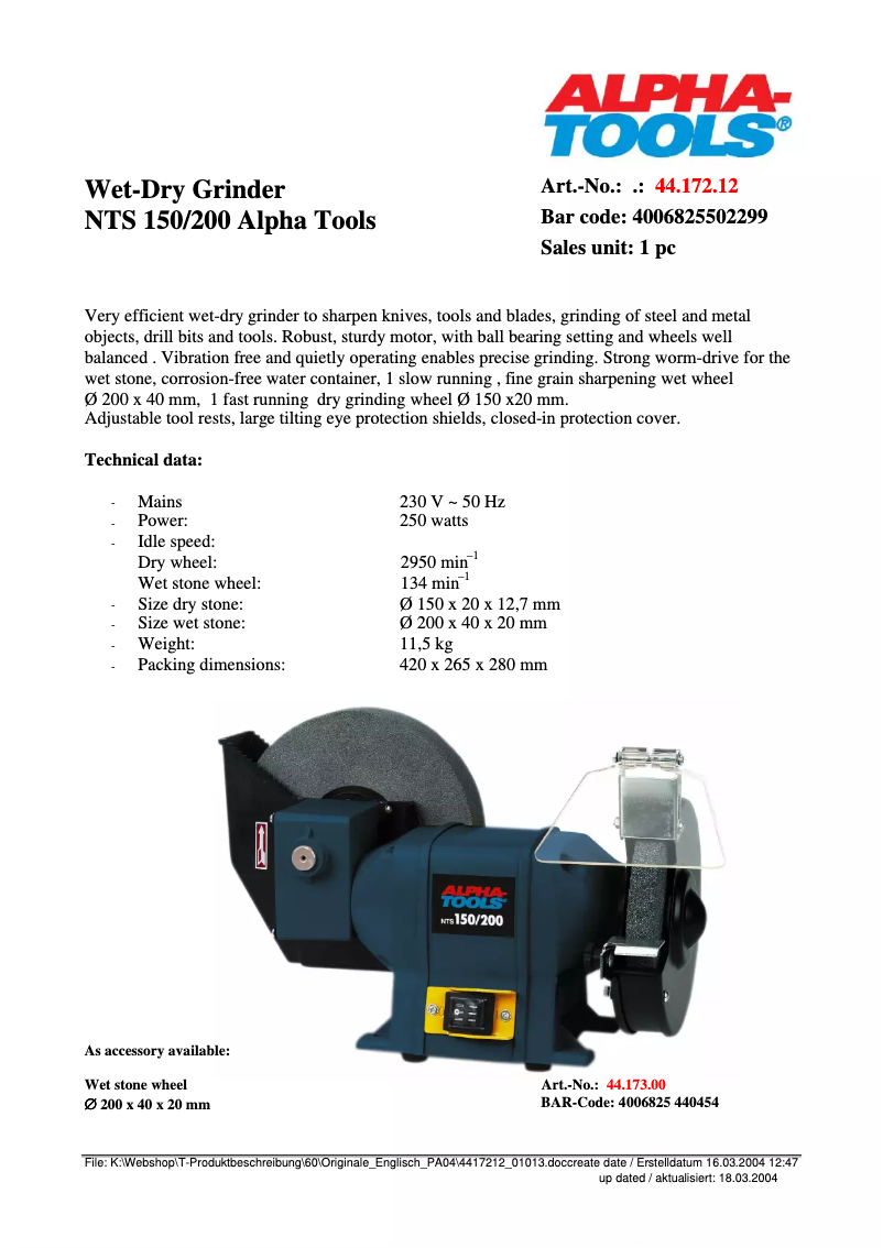 Page 1 de la notice Manuel utilisateur Alpha Tools NTS 150/200