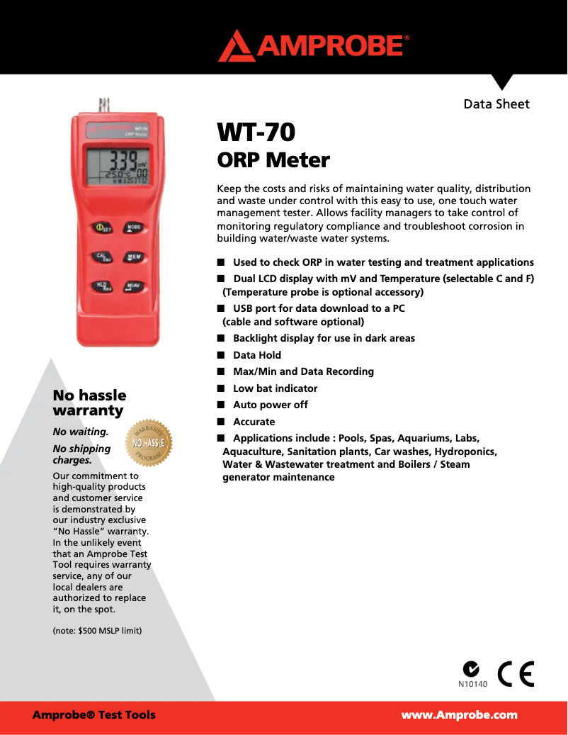 Page 1 de la notice Fiche technique Amprobe WT-70