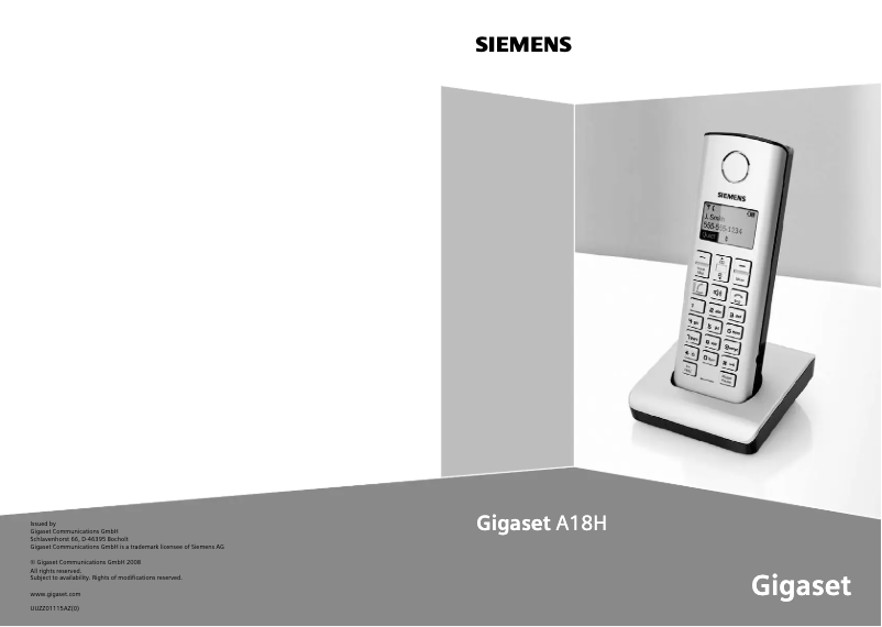 Imagen de la primera página del manual del dispositivo Gigaset A18H