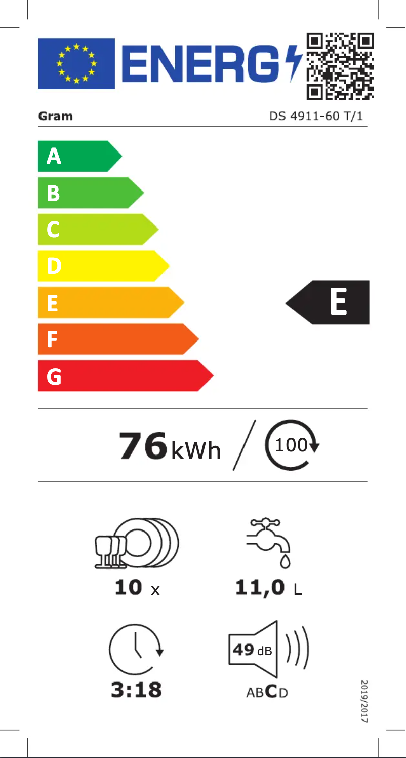 Page 1 de la notice Label énergétique Gram DS 4911-60 T/1