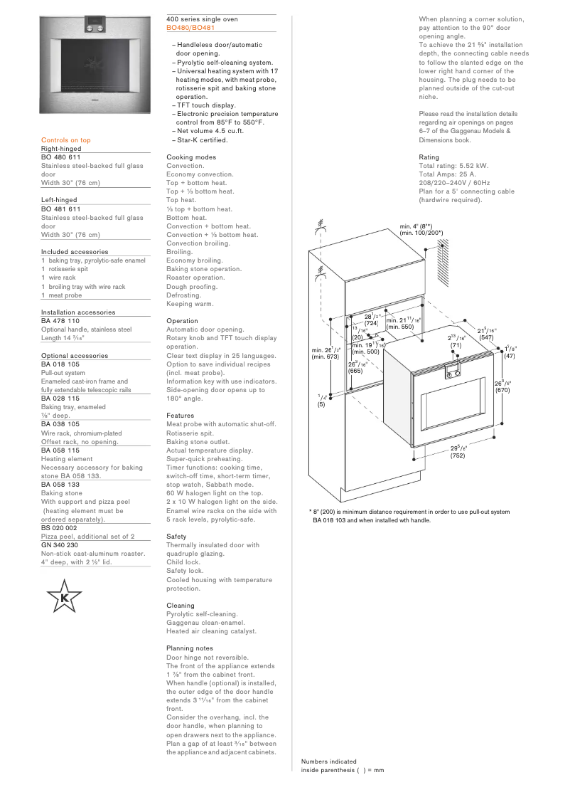 Página 1 del manual Ficha técnica Gaggenau BO480611