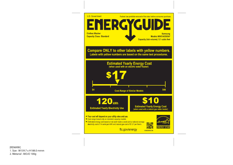 Página 1 del manual Etiqueta energética Samsung WA51A5505AC