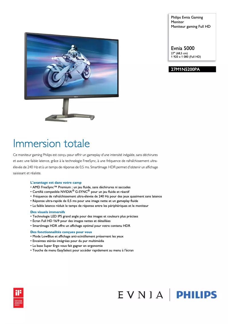 Page n°1 - Fiche technique Philips 27M1N5200PA