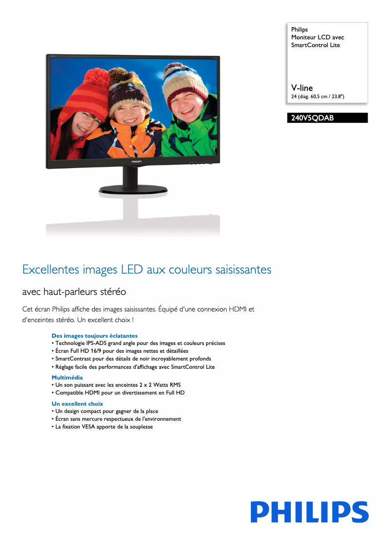 Página 1 del manual Ficha técnica Philips 240V5QDAB