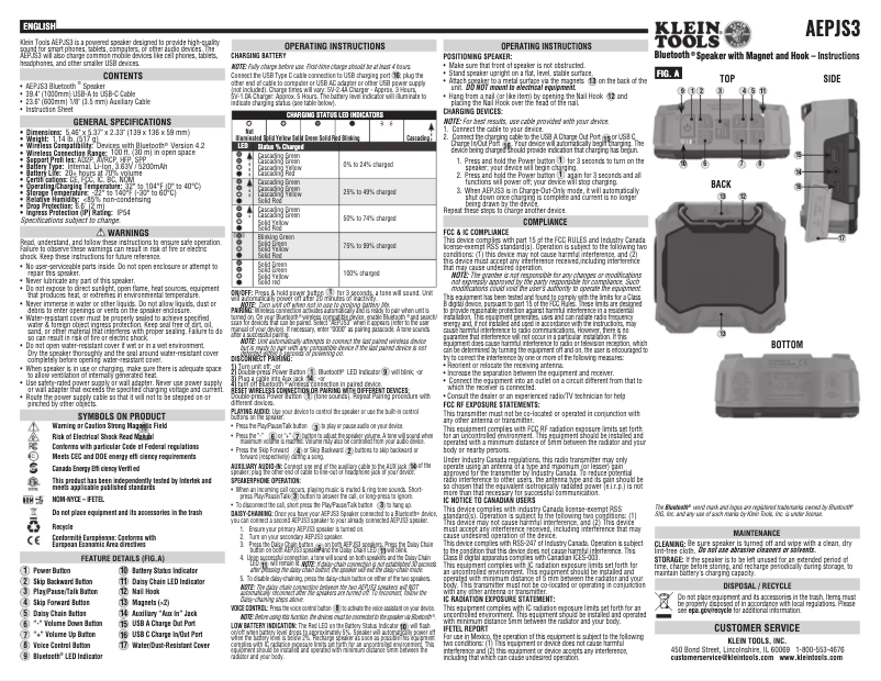Page 1 de la notice Manuel utilisateur Klein Tools AEPJS3