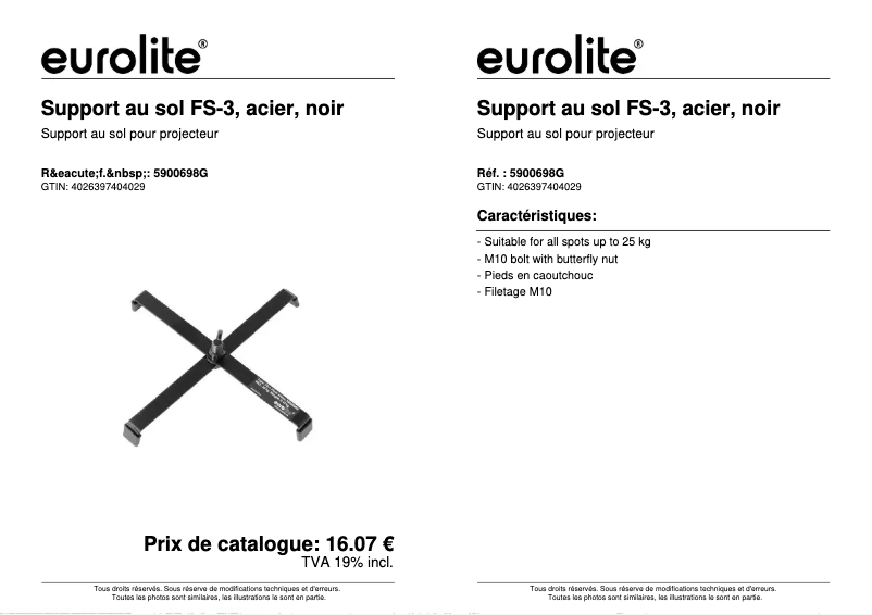 Page 1 of the manual Technical Sheet Eurolite FS-3