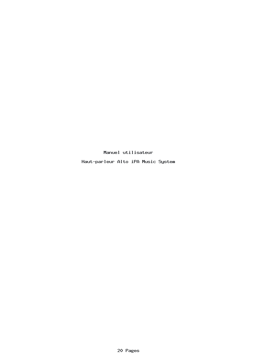 Page 1 de la notice Manuel utilisateur Alto iPA Music System
