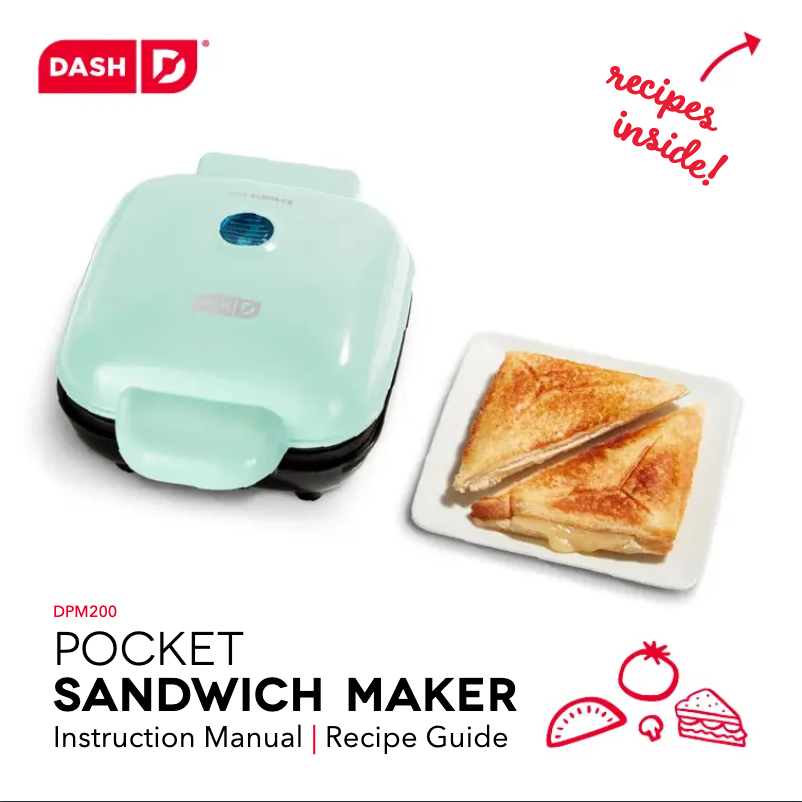 Page 1 de la notice Manuel utilisateur Dash Pocket Sandwich Maker DPM200GBAQ06