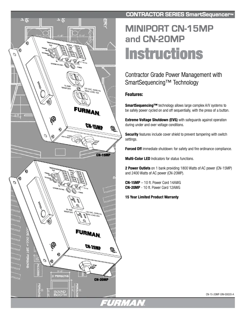 Page 1 de la notice Manuel utilisateur Furman SmartSequencers CN-20MP