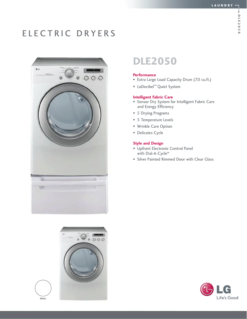 Page 1 de la notice Fiche technique LG DLE2050W