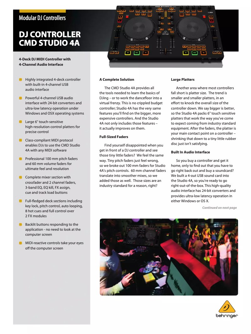 Page 1 de la notice Brochure Behringer CMD STUDIO 4a