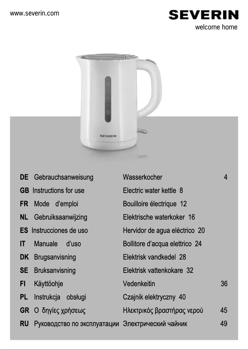 Page 1 de la notice Manuel utilisateur Severin WK 3413