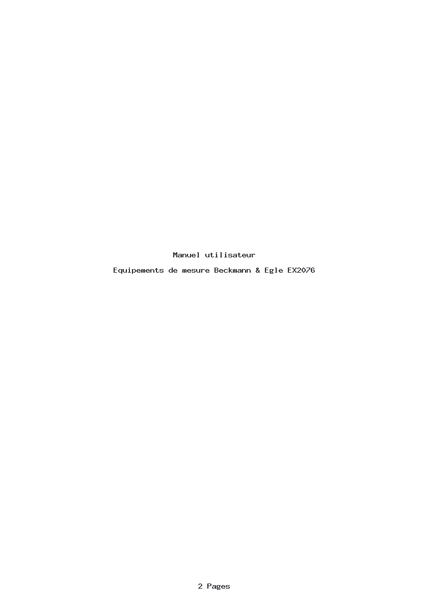 Page 1 de la notice Manuel utilisateur Beckmann & Egle EX2076