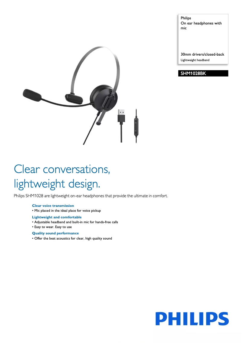 Page 1 de la notice Manuel utilisateur Philips SHM1028