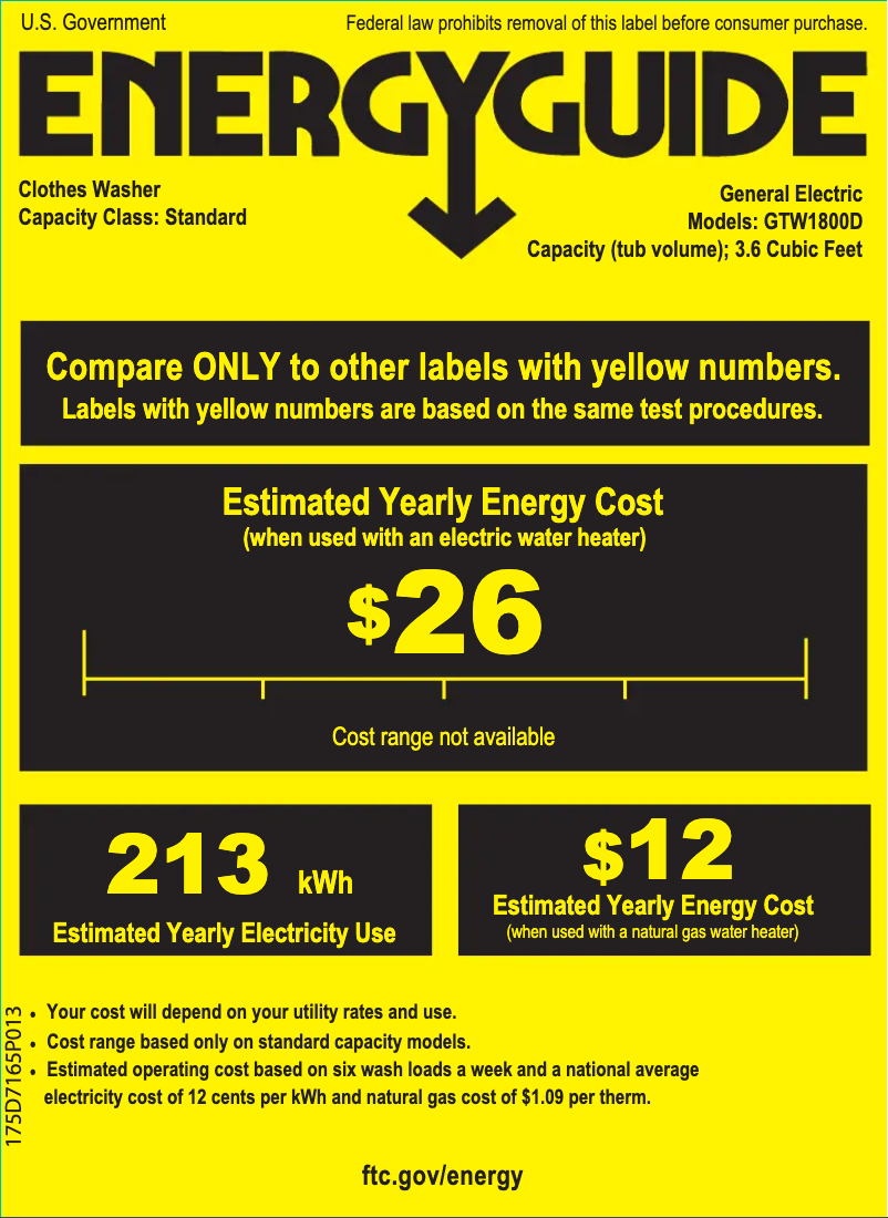 Page n°1 - Label énergétique GE GTWP1800DWW