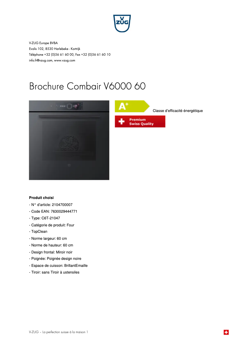 Página 1 del manual Folleto V-Zug Combair V6000 60