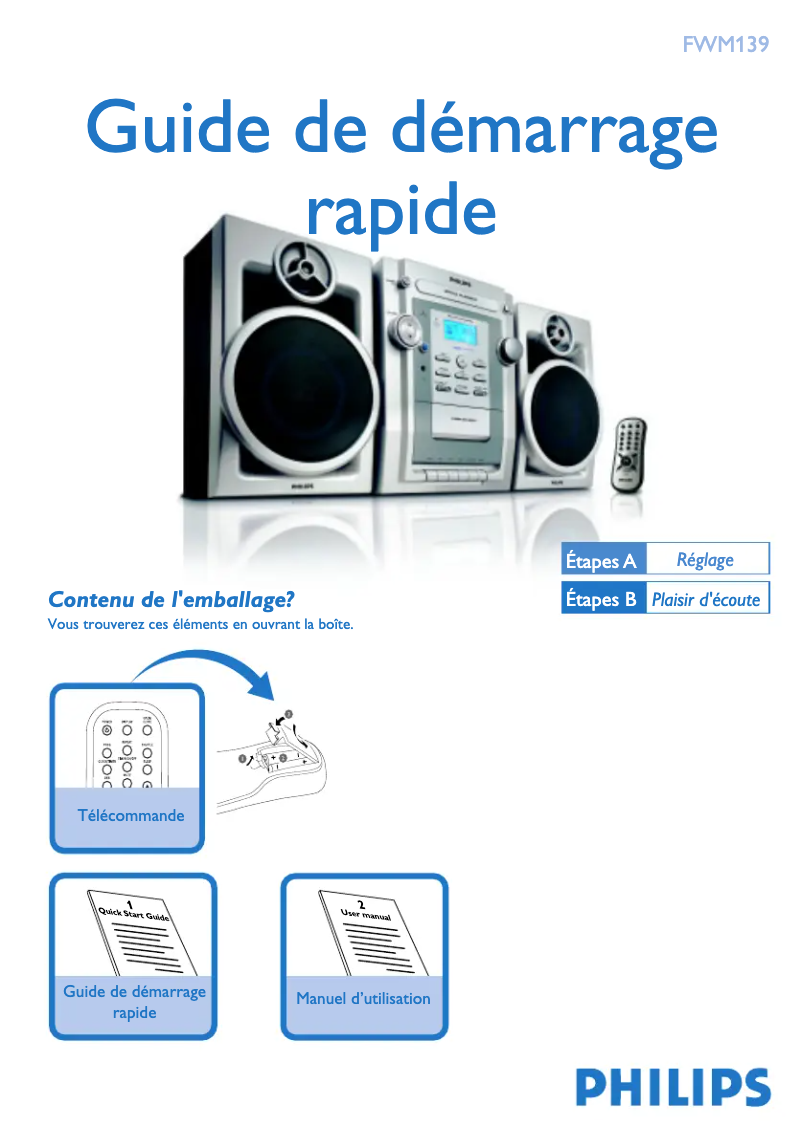 Page 1 de la notice Guide de démarrage rapide Philips FWM139