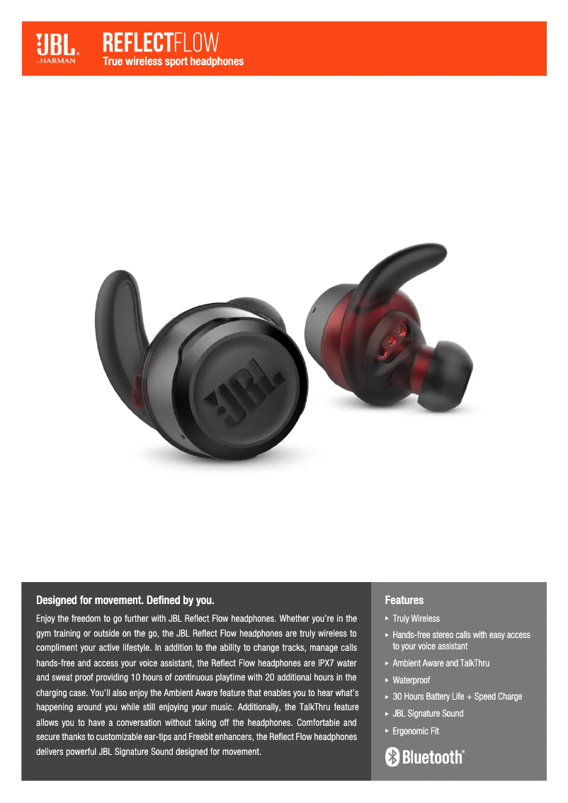 Page 1 de la notice Fiche technique JBL Reflect Flow