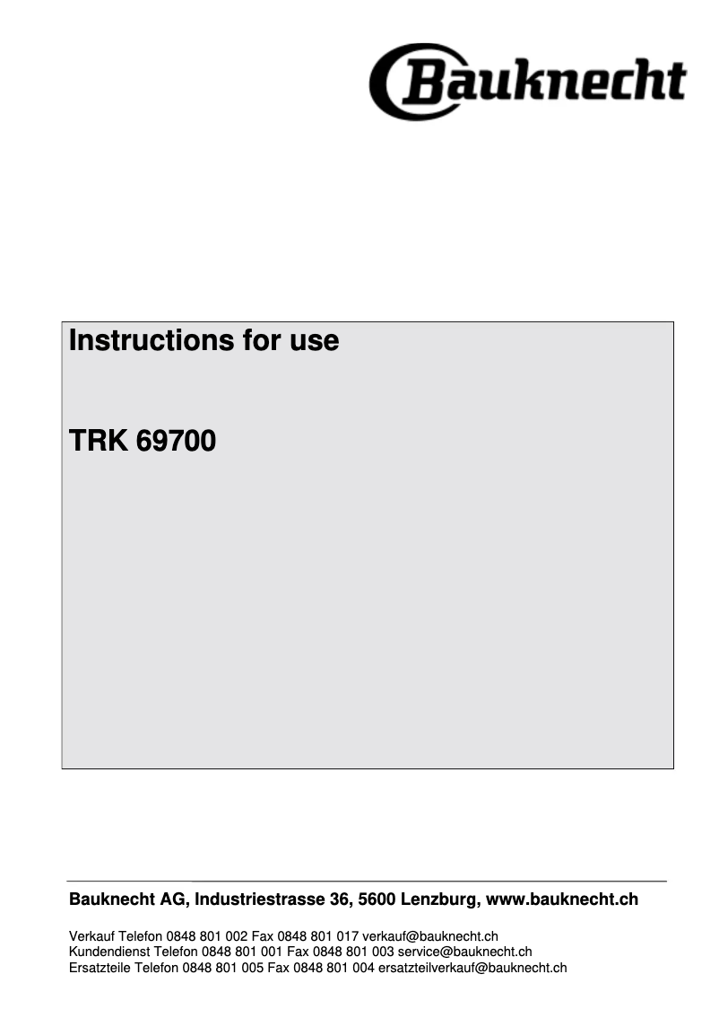 Page 1 of the manual User Manual Bauknecht TRK 69700