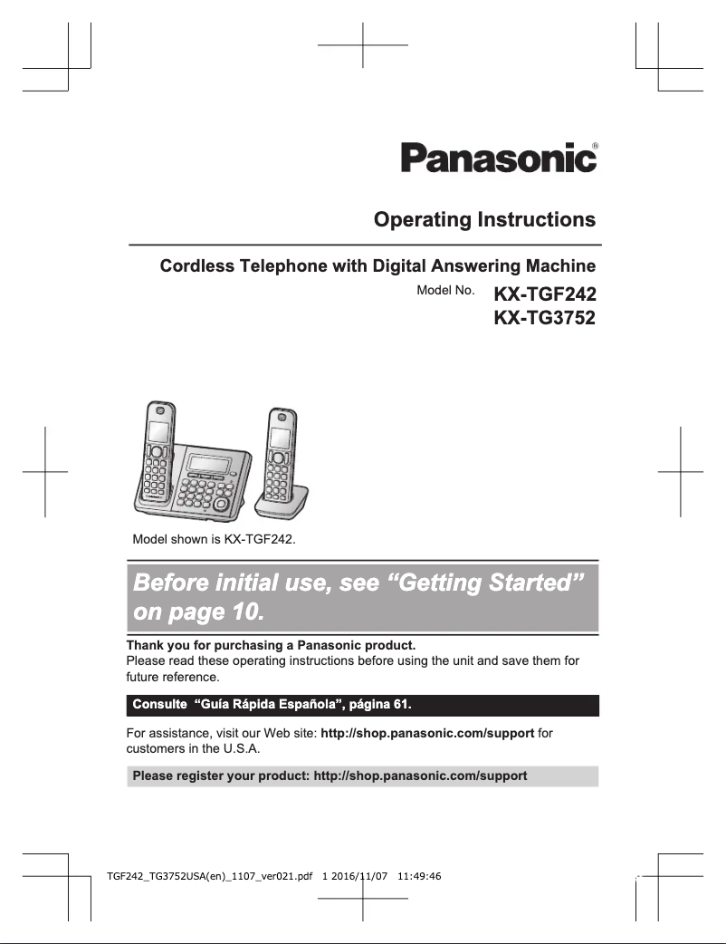 Imagen de la primera página del manual del dispositivo KX-TG3752B