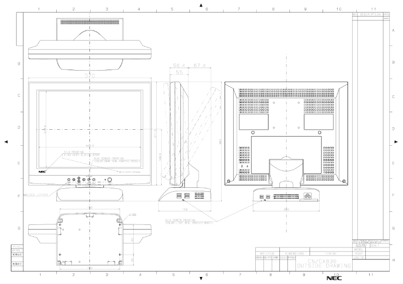Page 1 de la notice Dessin technique NEC MultiSync LCD1525X