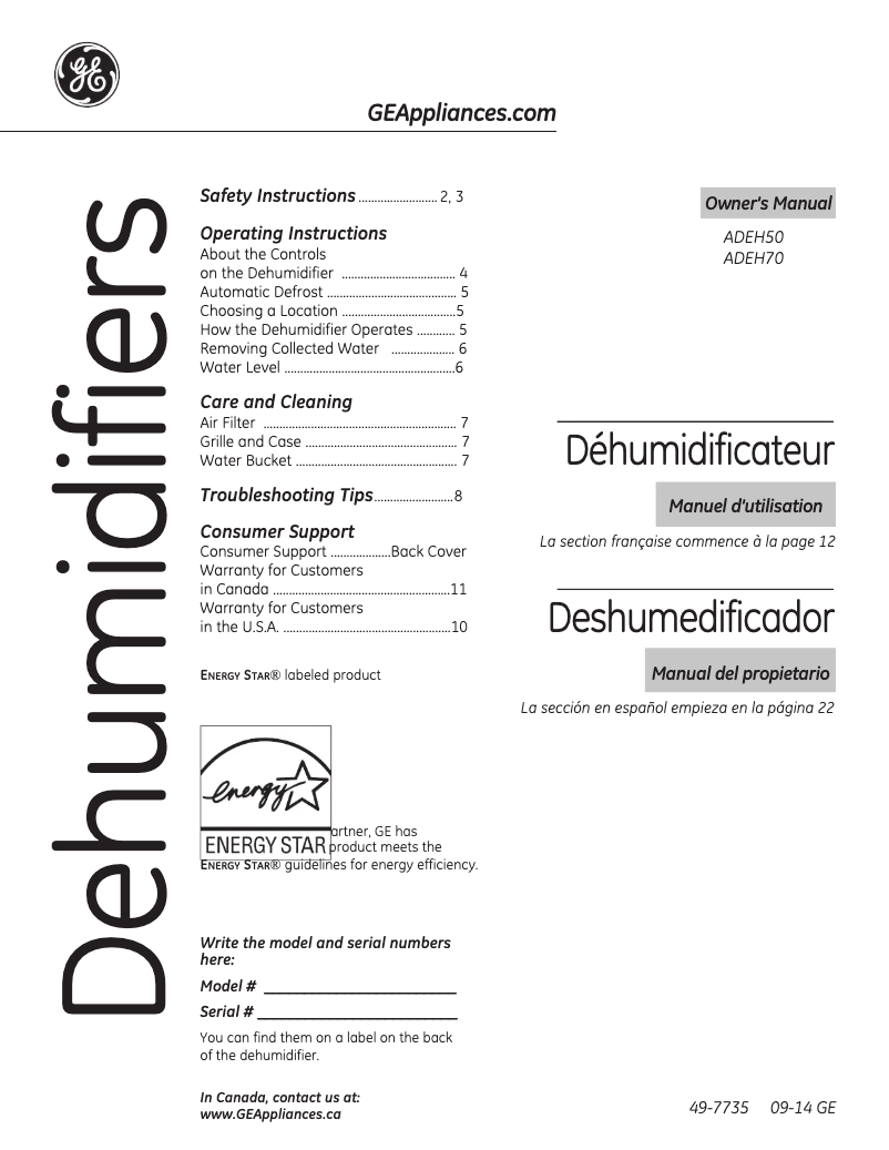 Image de la première page du manuel de l'appareil ADEH50LQ