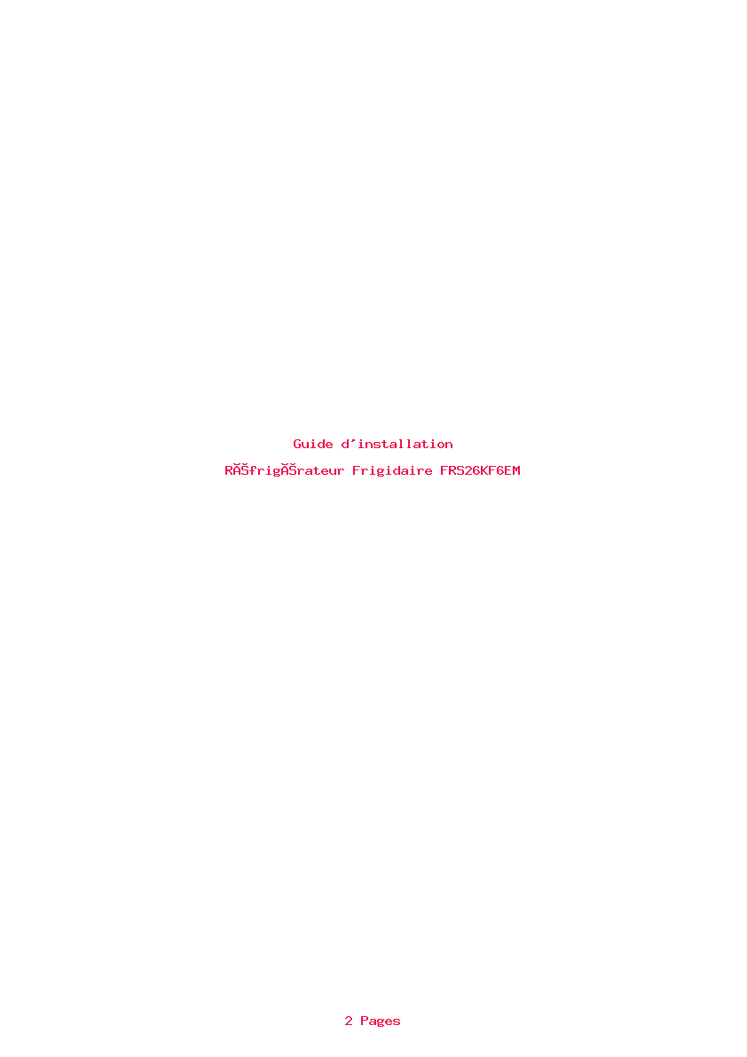 Page 1 de la notice Guide d'installation Frigidaire FRS26KF6EM