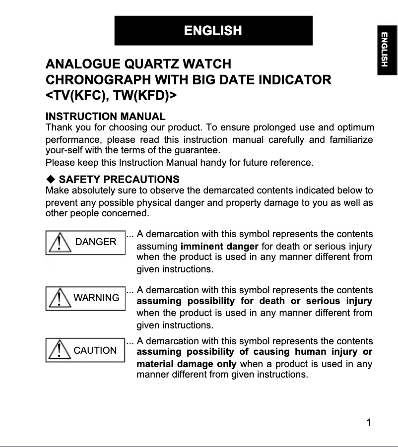 Page 1 de la notice Manuel utilisateur ORIENT Sports TW05001B