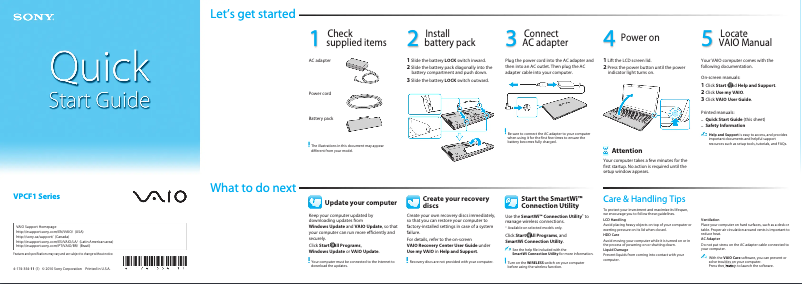 Page 1 de la notice Guide d'installation Sony Vaio VPCF11KFX