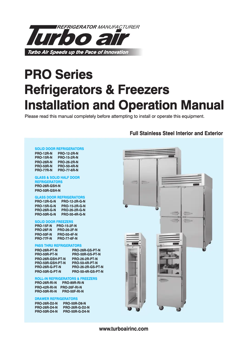 Página 1 del manual Manual de usuario Turbo air PRO-50R-PT-N