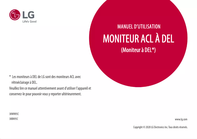 Page 1 de la notice Manuel utilisateur LG UltraWide 38WN95C