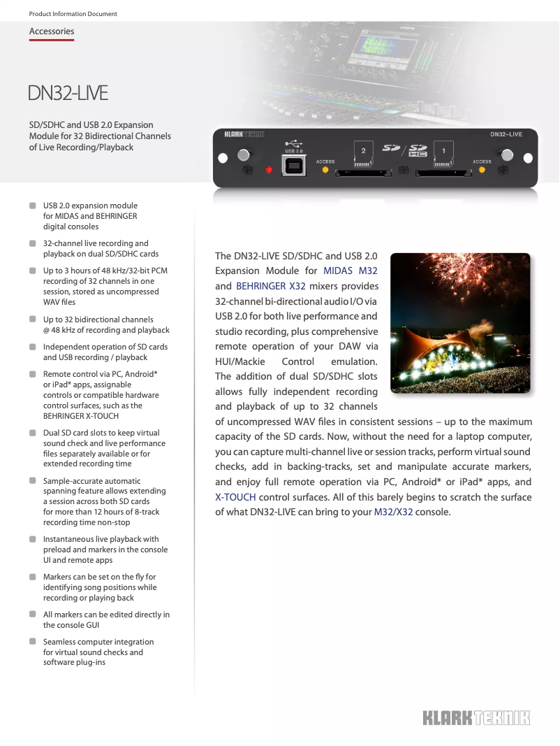 Página 1 del manual Ficha técnica Klark Teknik DN32-Live