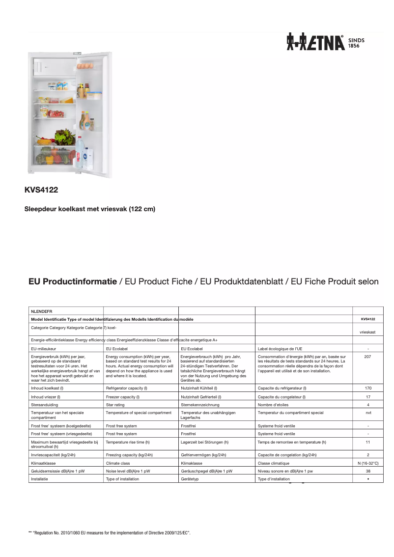 Página 1 del manual Ficha técnica Etna KVS4122