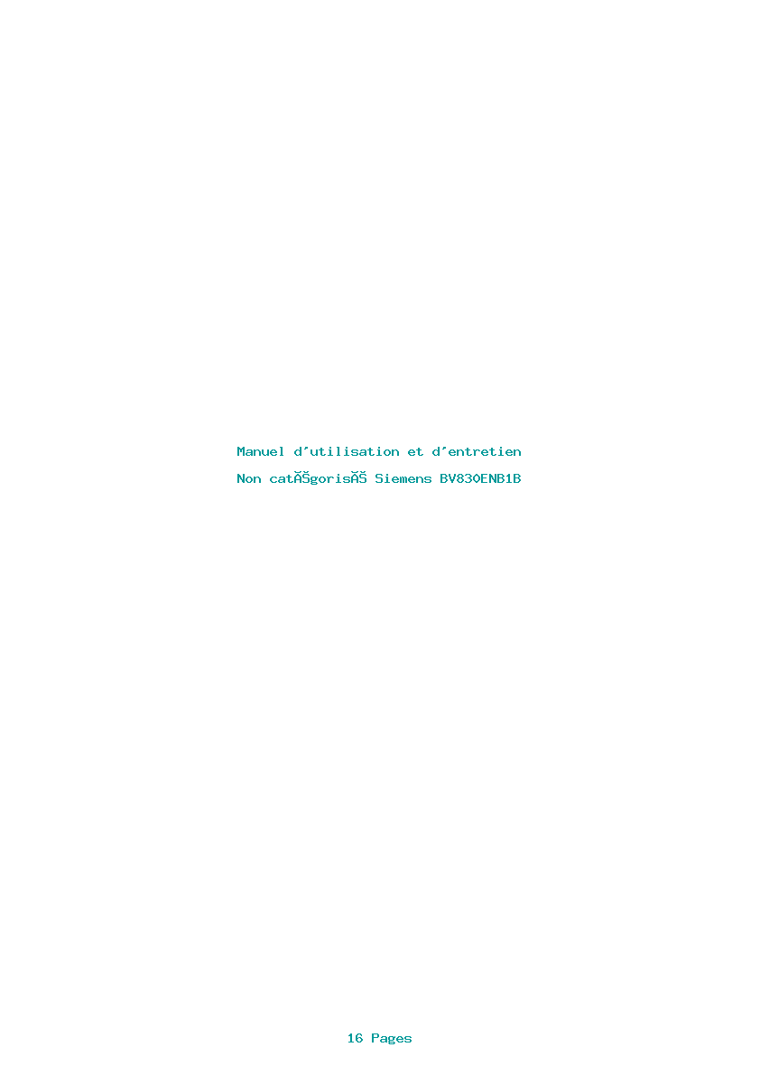 Page 1 de la notice Manuel d'utilisation et d'entretien Siemens BV830ENB1B