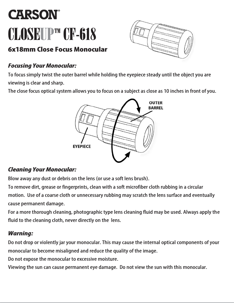 Page 1 de la notice Manuel utilisateur Carson CloseUp CF-618